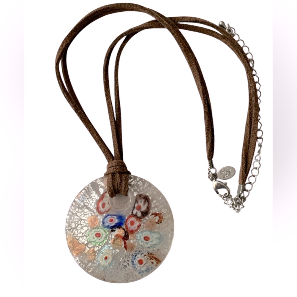 Cookie Lee Dichroic Art Glass Millefiori Pendant Necklace